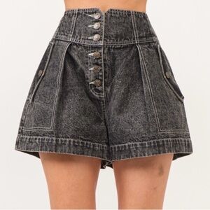 Sofie the Label Black Grey Button Fly High Rise Shorts
